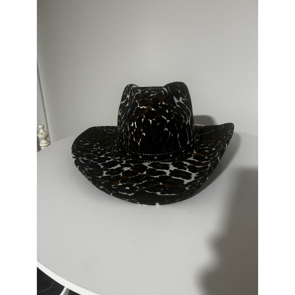 Vintage‎ Western Express Animal Print Buckle Studded Cowboy Gambler Hat 7-1/4